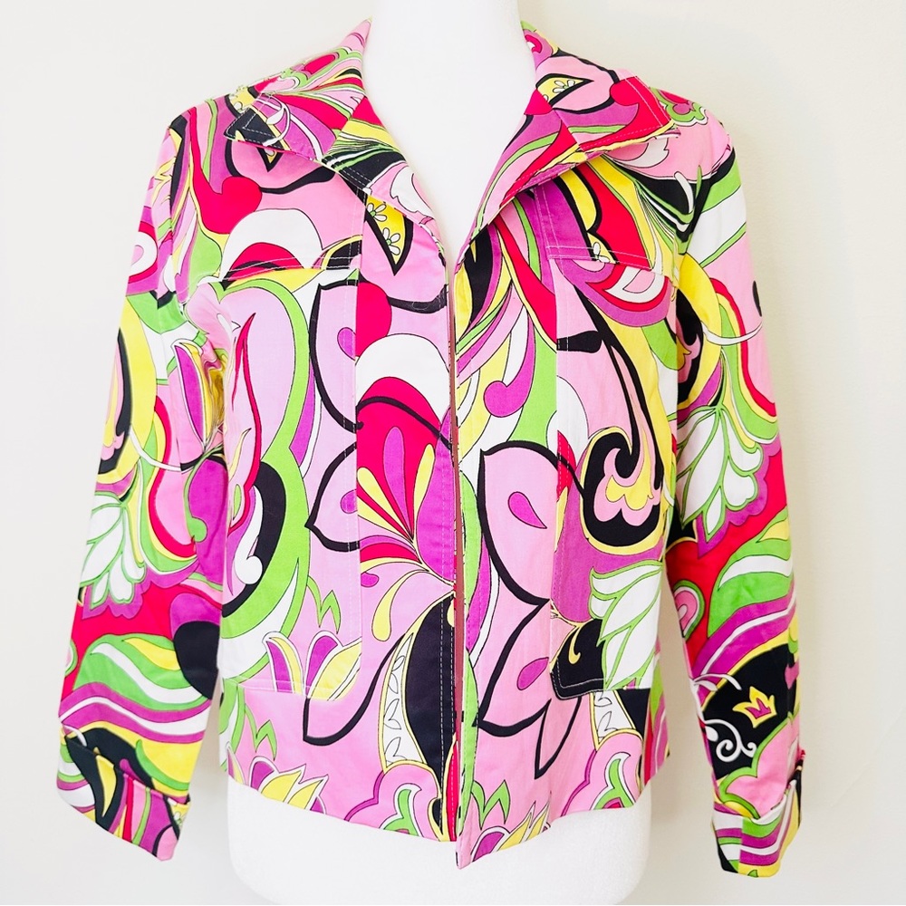 Vintage Retro Blazer Womens Sz Small Pink Yellow Groovy Jacket Funky Mod Bold